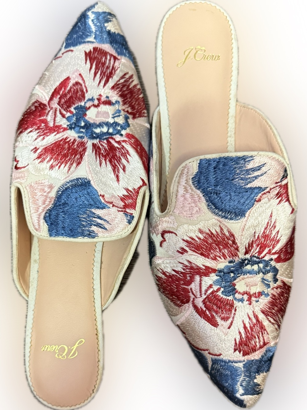 J. Crew Ingalls Floral Marina Red & Blue Embroidered Mules | Sz 10 1/2 BN/NW
